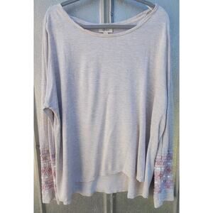 Style & Co Embellished Long Sleeve Lightweight Beige Top Size L
